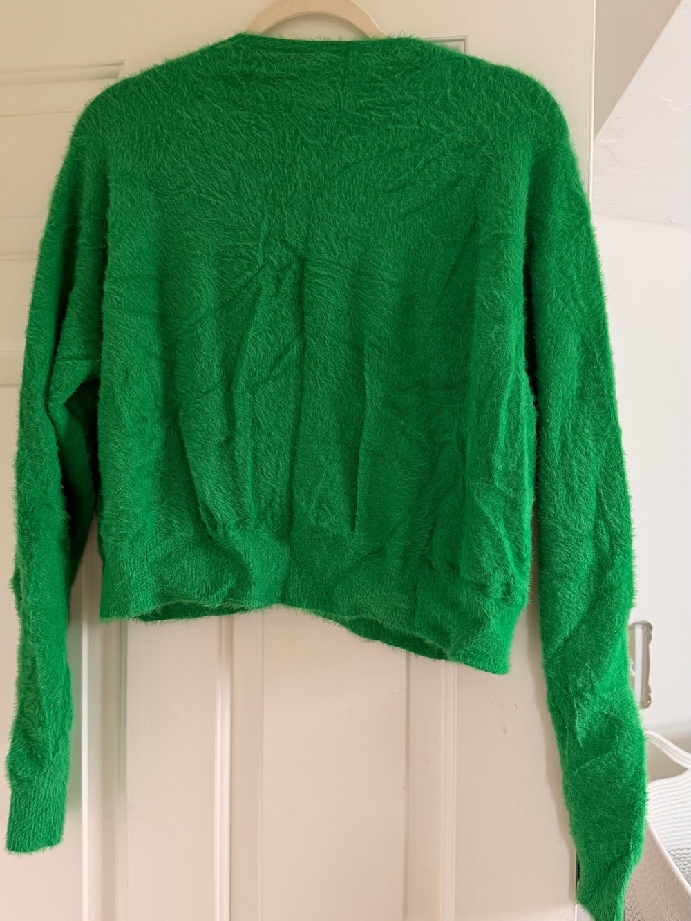 adidas Bright Green Fuzzy Cardigan with Dark Stripe Accents - Picture 2 of 6